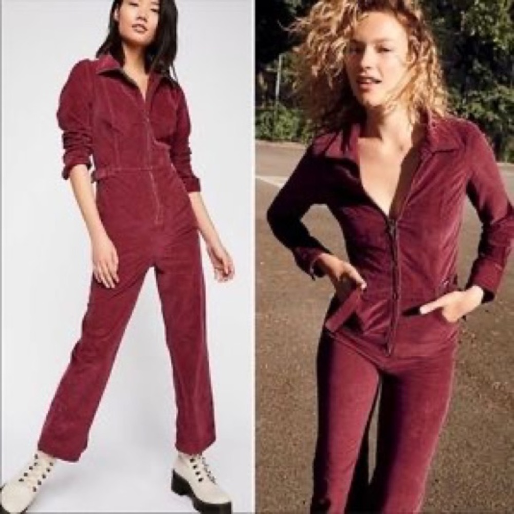 Free People Burgundy Jumpsuit